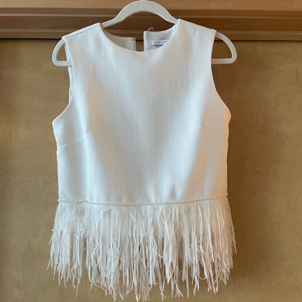 White Fringe Top Size S